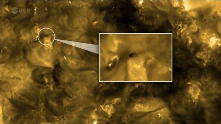 Um ponto preto tardigrado em forma de corpo apareceu nas imagens recentes do Sol, capturadas pela missão Solar Orbiter - Divulgação Solar Orbiter / ESA & NASA - Divulgação Solar Orbiter / ESA & NASA